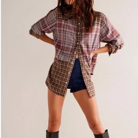 Free People Tops - NEW Free People Layer it Up Plaid Flannel Snap Down Top Medium